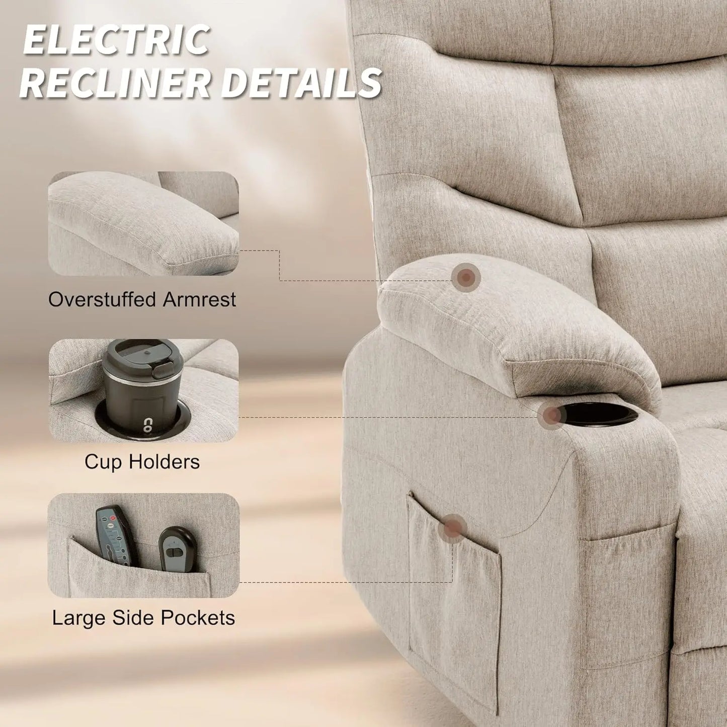 Power Lift Recliner Chair With Massage And Heating For Elderly