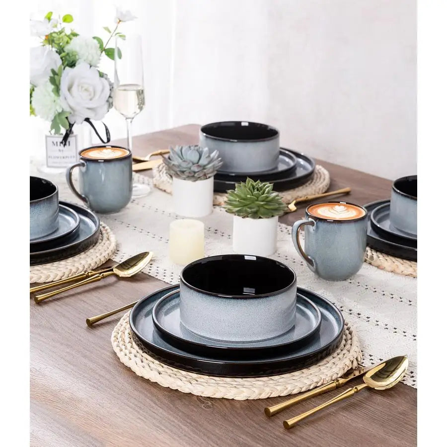 Reactive Glaze Round Ceramic Dinnerware Set for 4 Microwave Safe