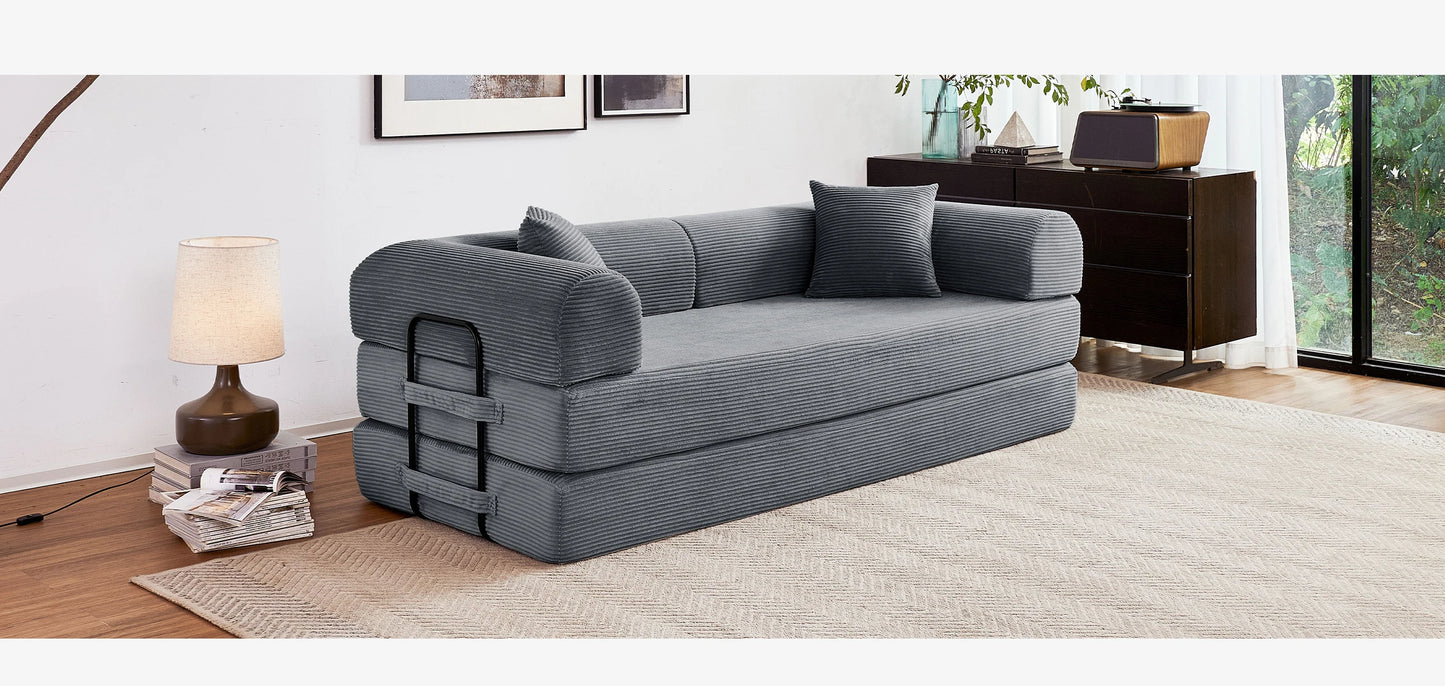 Foldable Convertible Futon Sofa Bed With L Shaped Arms
