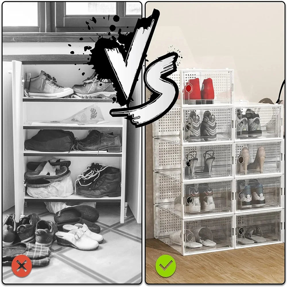 12 Pack Transparent Plastic Stackable Shoe Storage Boxes For Closet Organizer