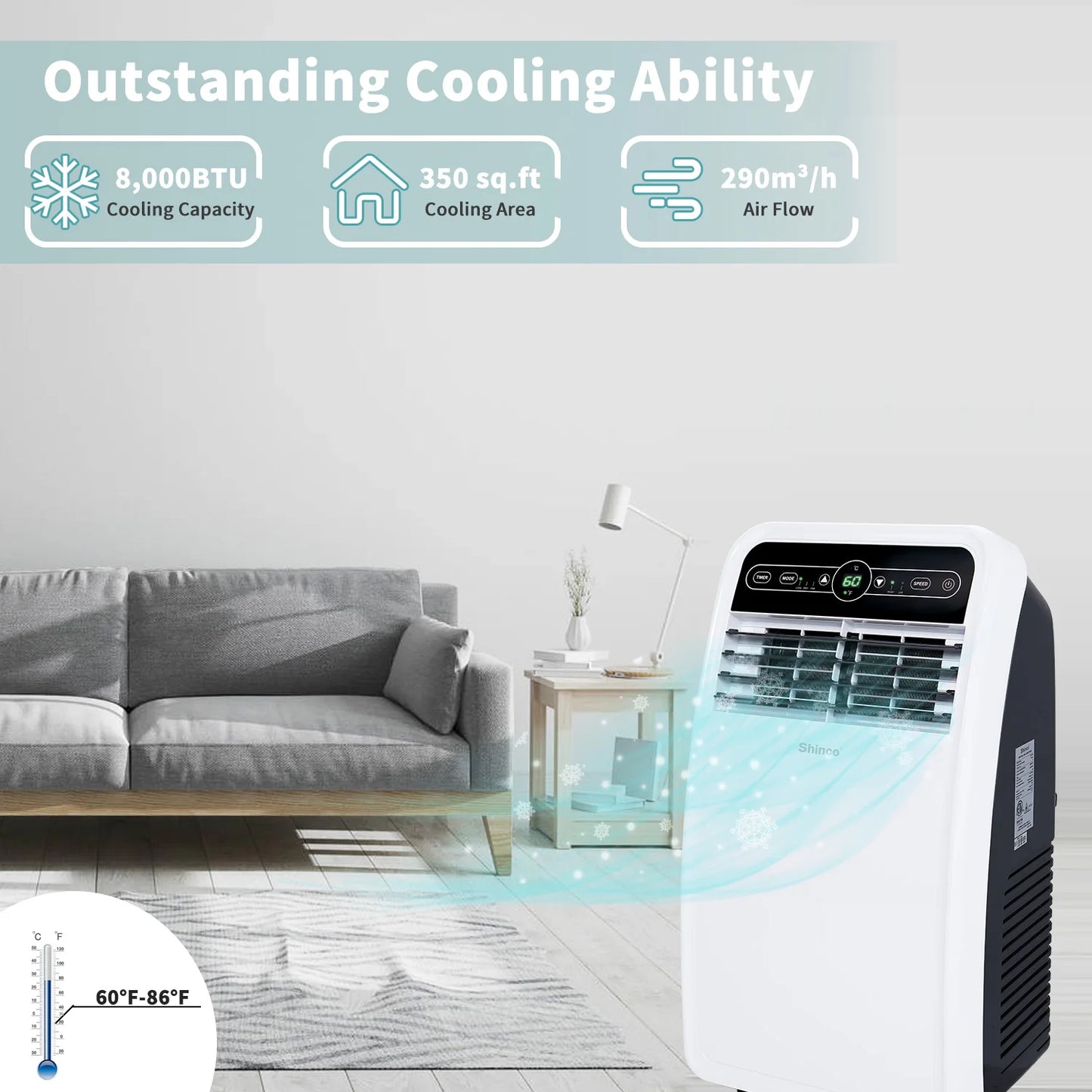 Shinco 8,000 BTU Portable Air Conditioner With Dehumidifier