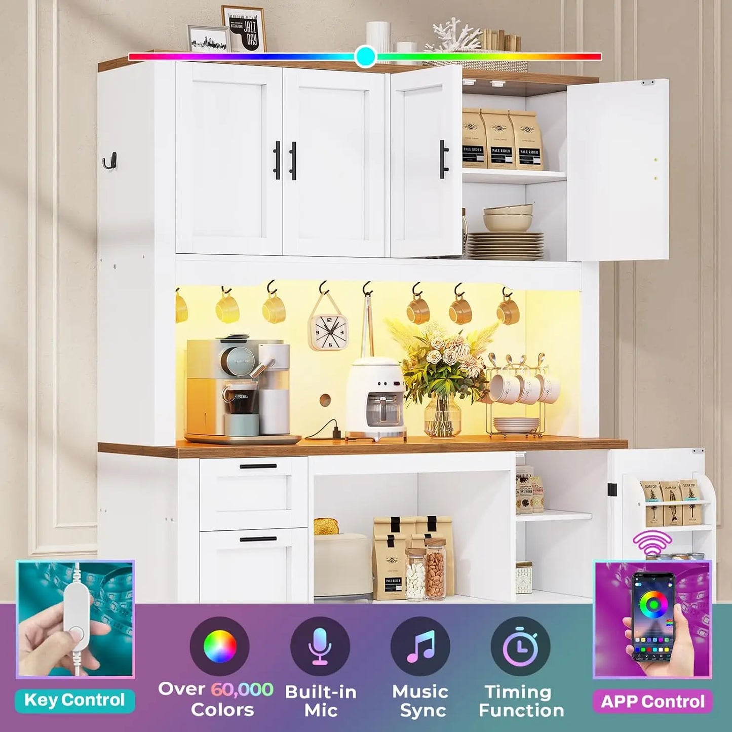 Pantry Cabinet With Charging Station And LED Light