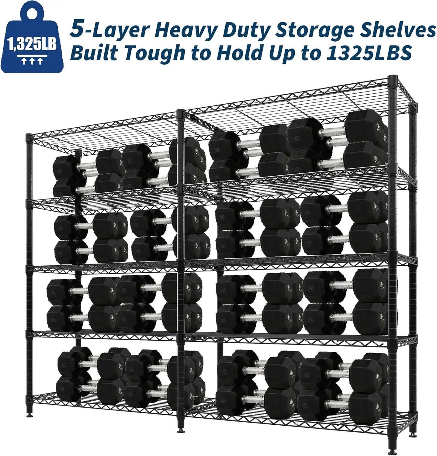 HiMISS Heavy Duty Wire Shelving Unit 5 Tier L Shaped Pantry Rack