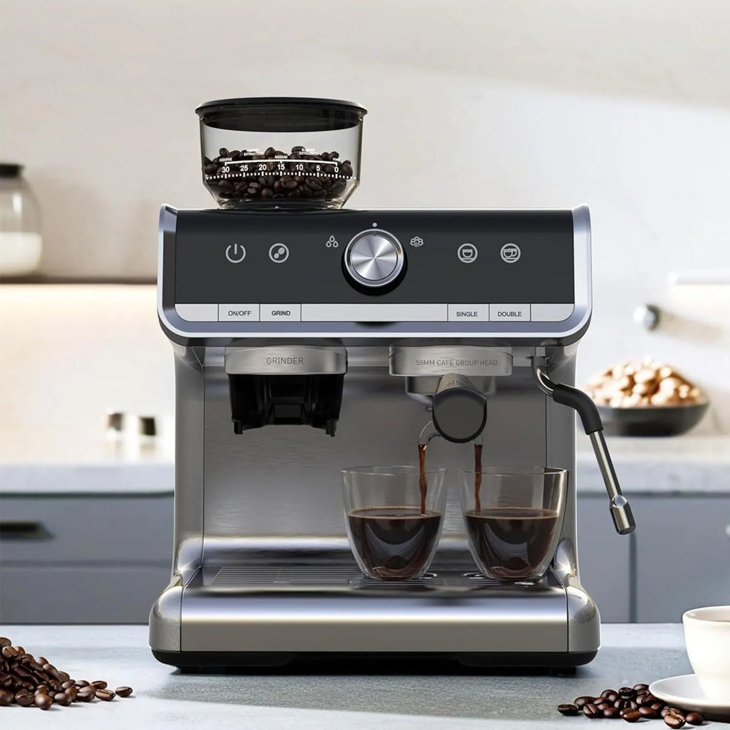 Acekool 20 Bar Espresso Machine With Built In Grinder 1450W Semi Automatic