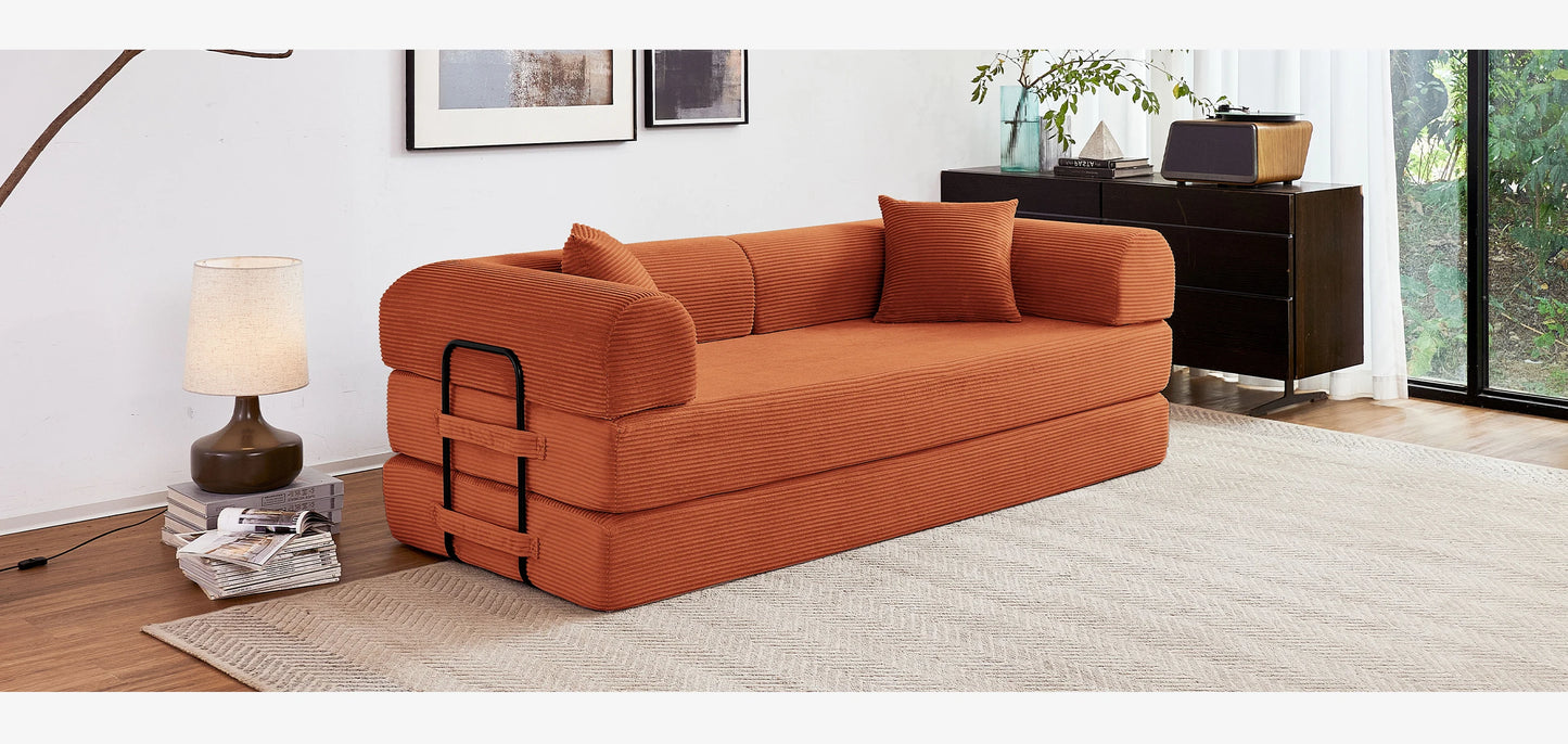 Foldable Convertible Futon Sofa Bed With L Shaped Arms