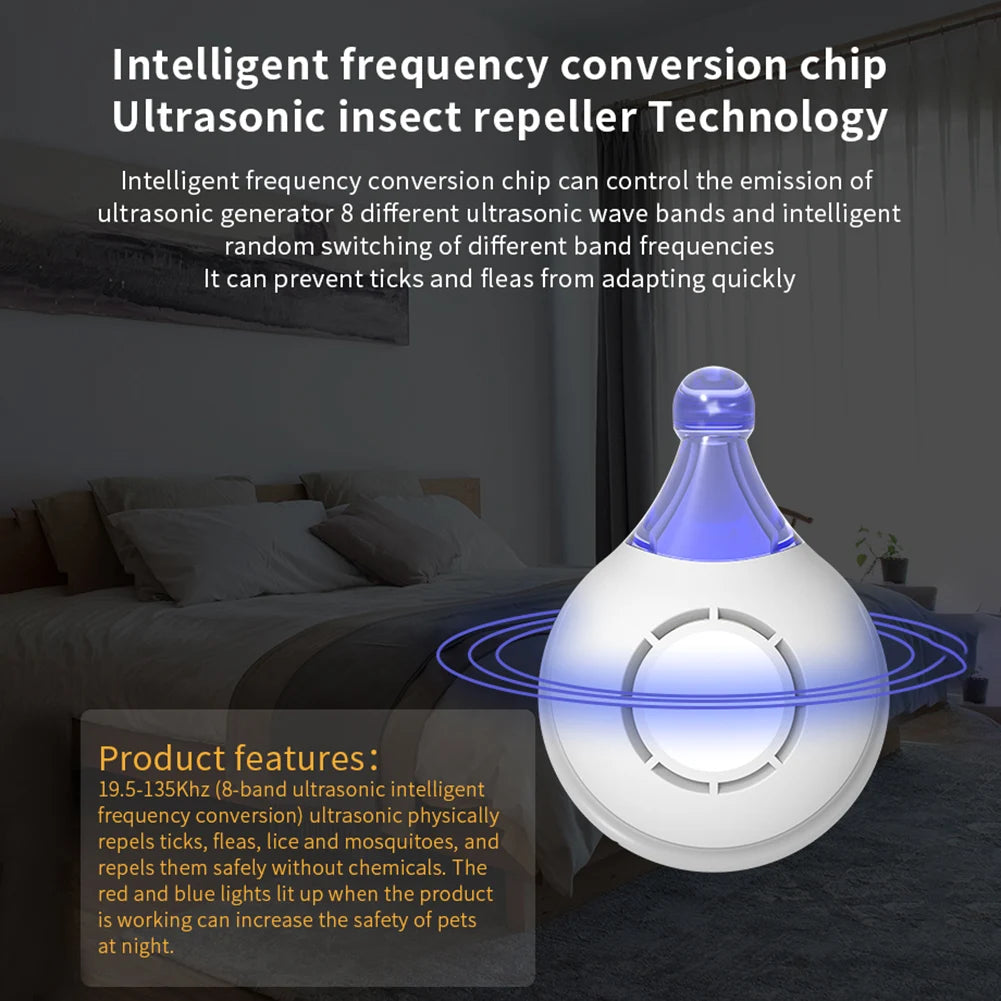 Ultrasonic Pest Repeller USB Rechargeable For Cockroaches Spiders Ticks Fleas