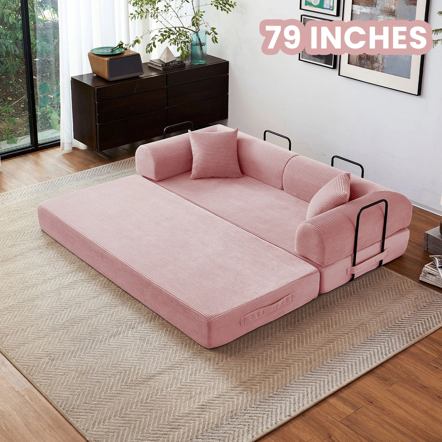 Foldable Convertible Futon Sofa Bed With L Shaped Arms