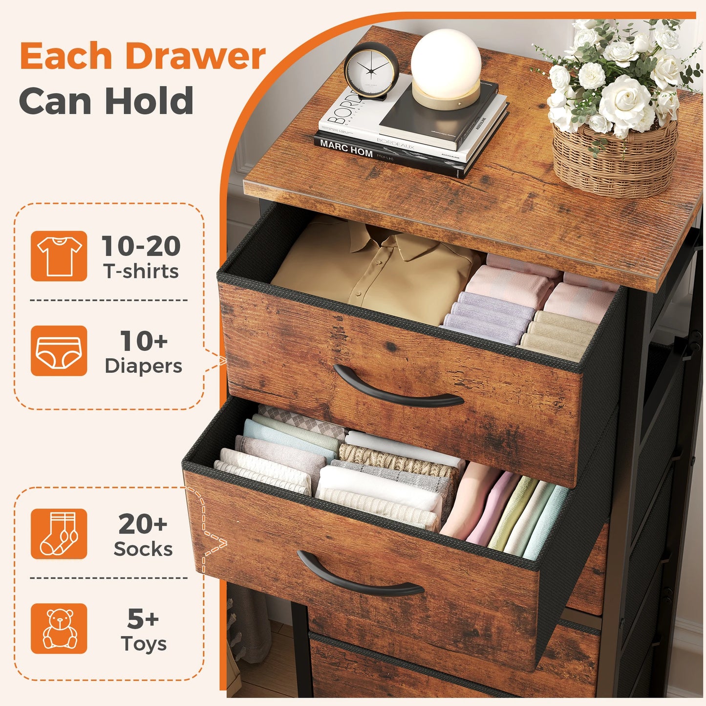 JHK Fabric Drawer Dresser With Metal Frame