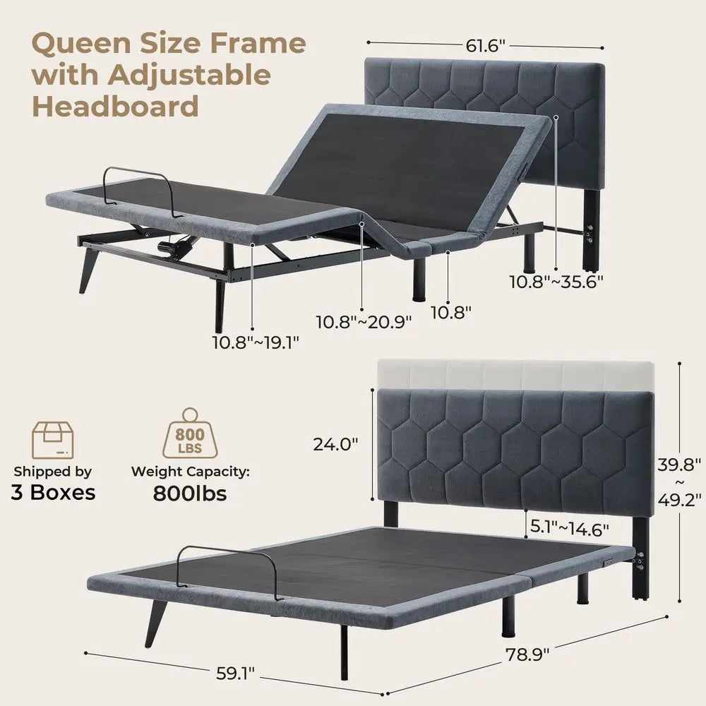 Adjustable Bed Frame With Memory Foam Mattress Wireless Remote