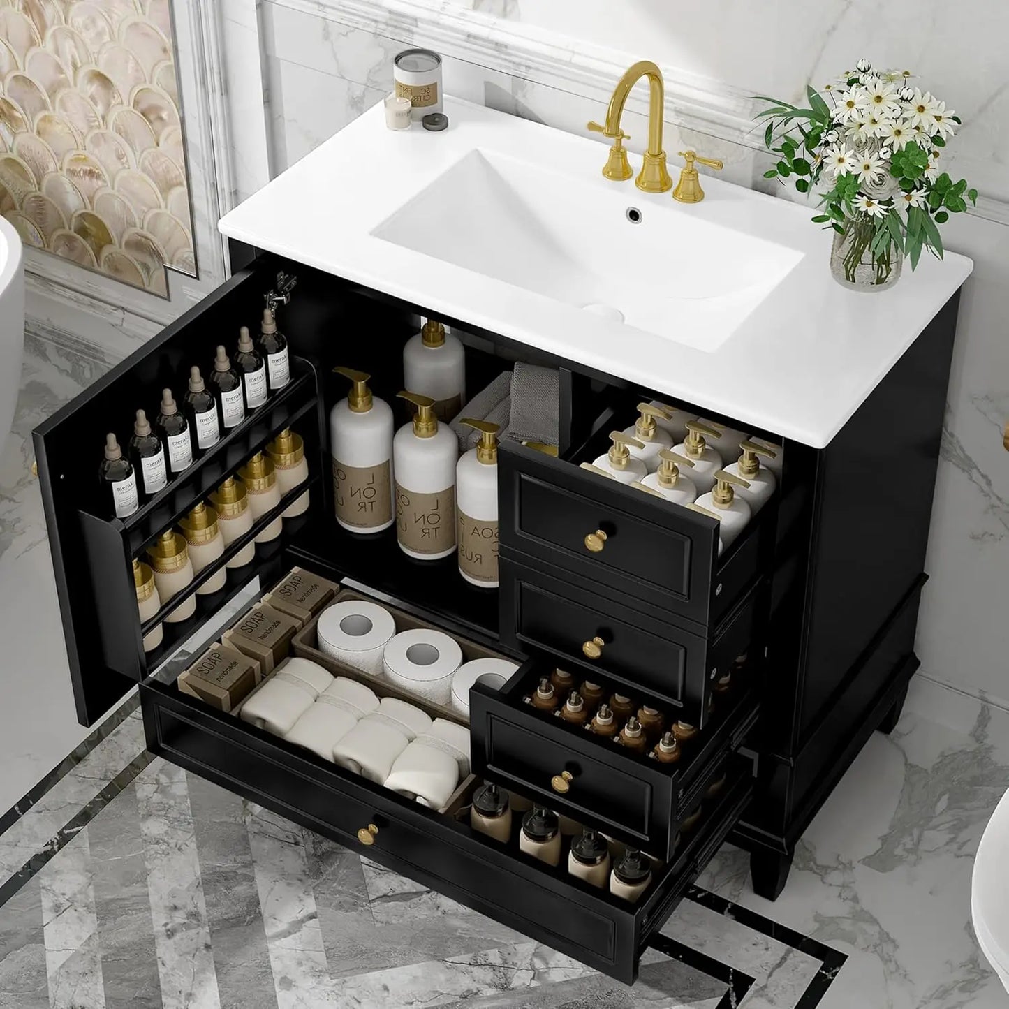 Free Standing Bathroom Vanity With Ceramic Basin And Sink