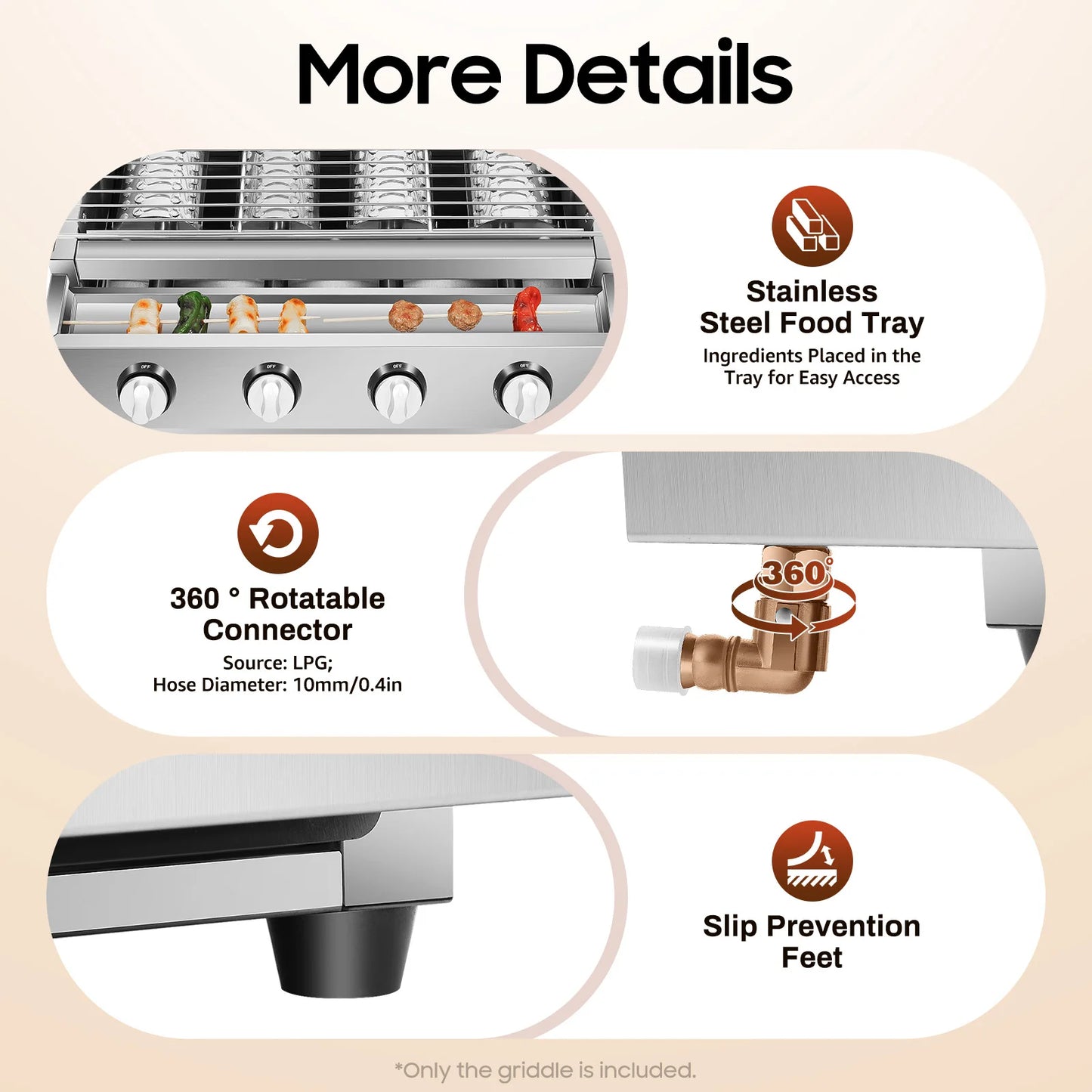 Portable Four Burner Propane Grill Smokeless Removable Outdoor Barbecue