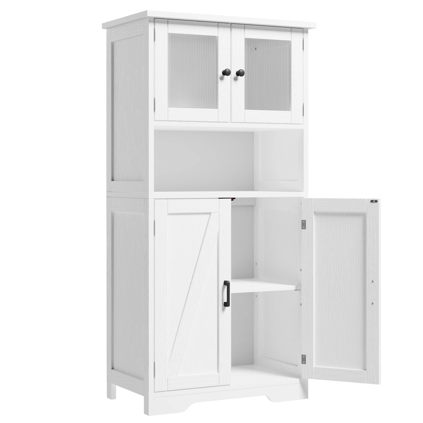 HobbyLane Free Standing Kitchen Pantry Cabinet Tempered Glass Doors