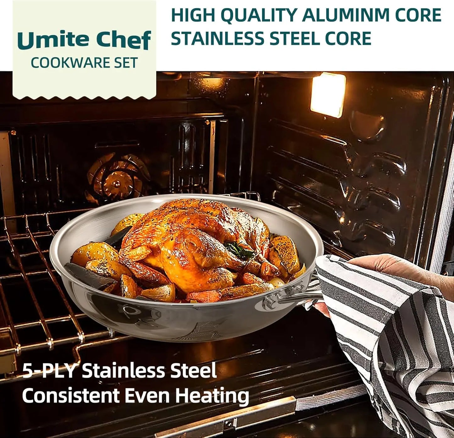 5-Ply Stainless Steel Cookware Set Induction Compatible Oven Safe