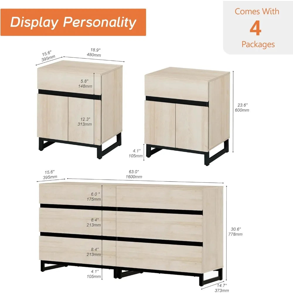 RBXC Dresser And Nightstand Set Modern Bedroom Furniture 3 Piece