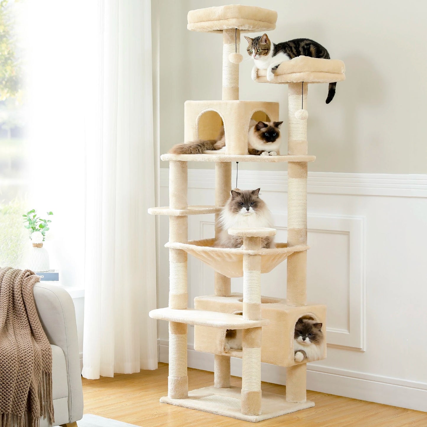 PEQULTI Multi Level Cat Tree Tower With Scratching Posts Hammock