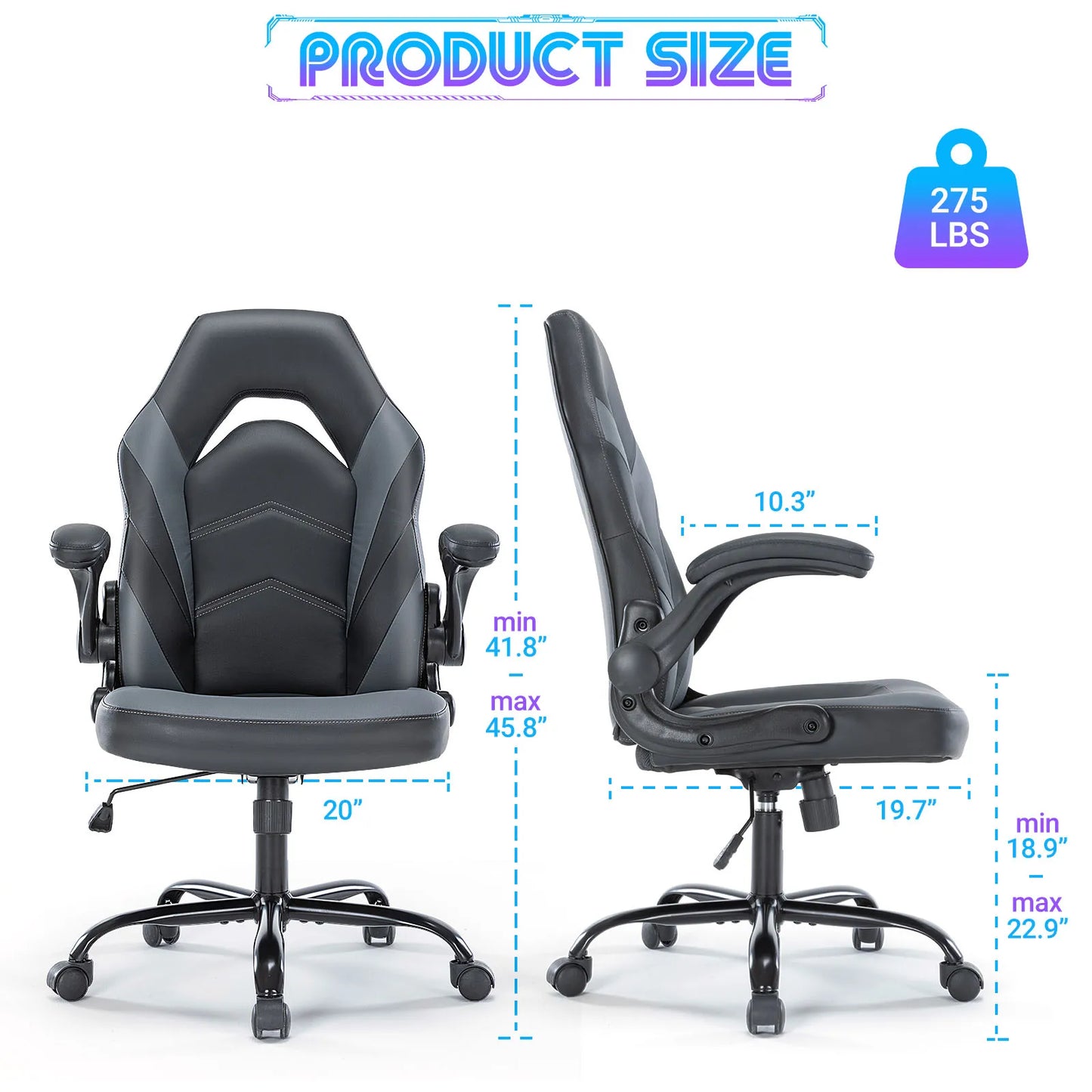 JHK Ergonomic Office Gaming Chair With Adjustable Flip Up Armrests