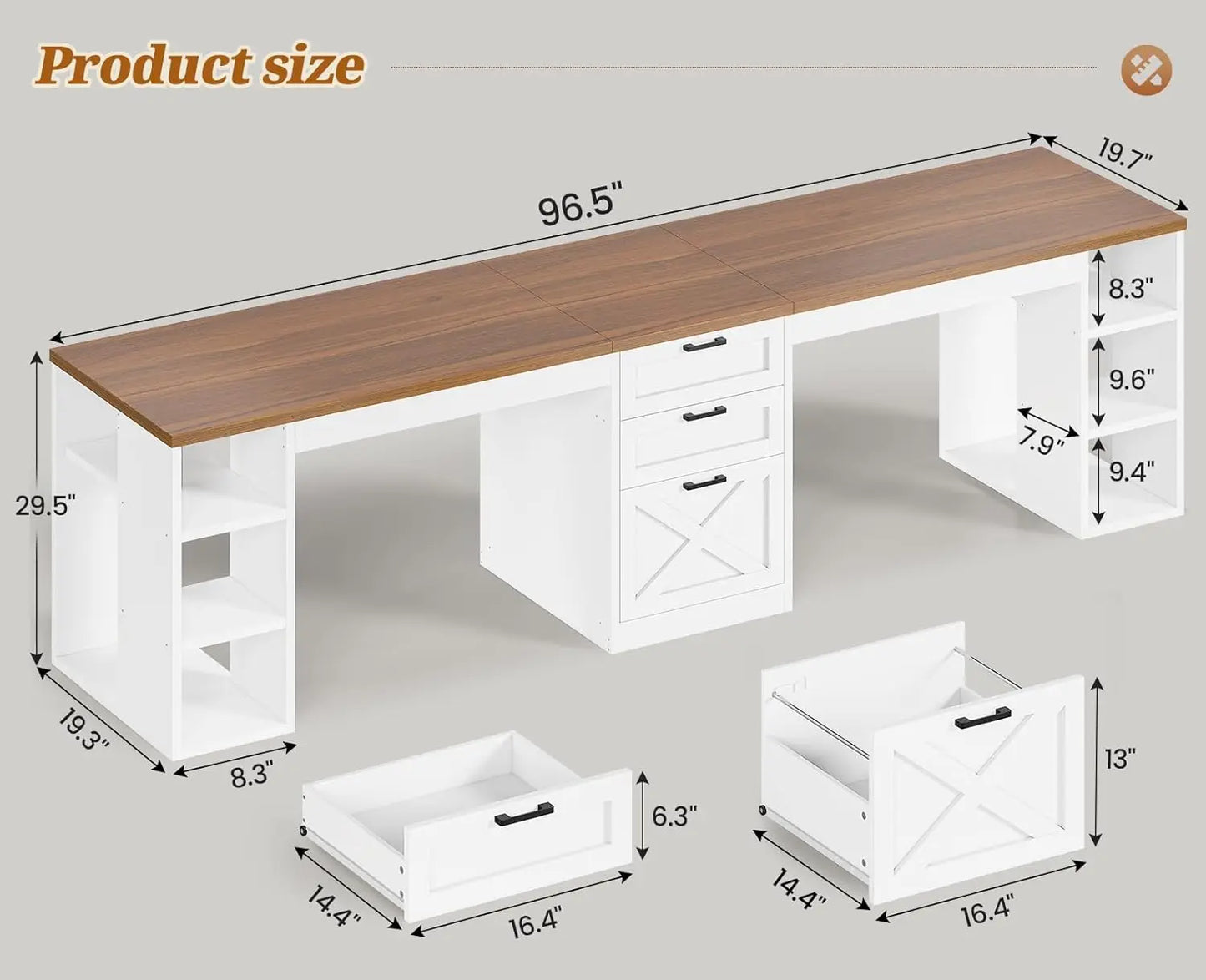 Farmhouse Computer Desk With Drawers And Storage Shelves For Home Office