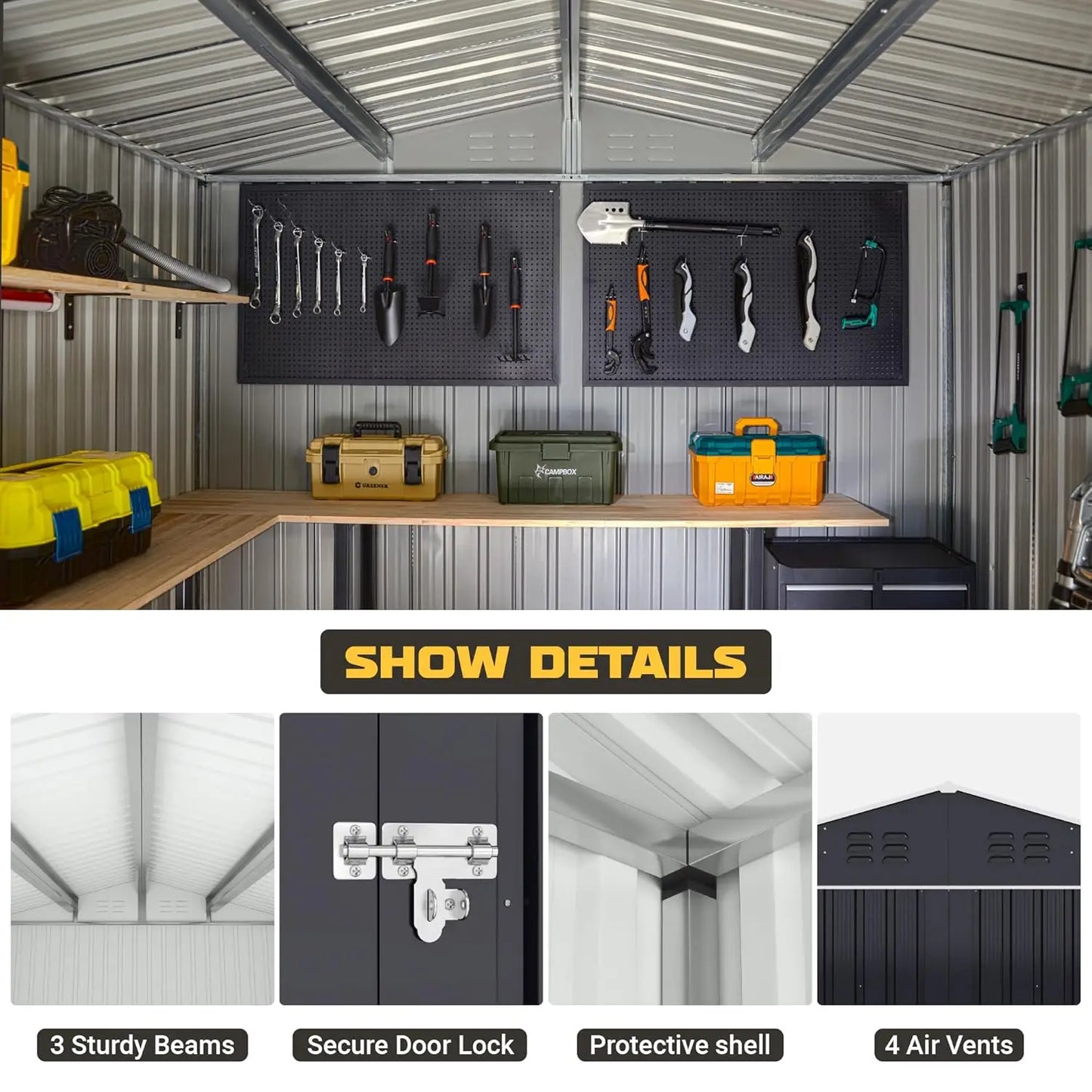 Outdoor Metal Storage Shed With Reinforced Frame For Backyard