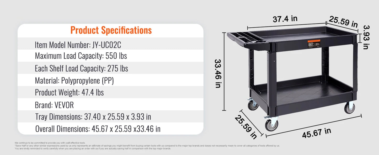 SucceBuy Utility Cart With 360 Degree Wheels For Heavy Duty Transport
