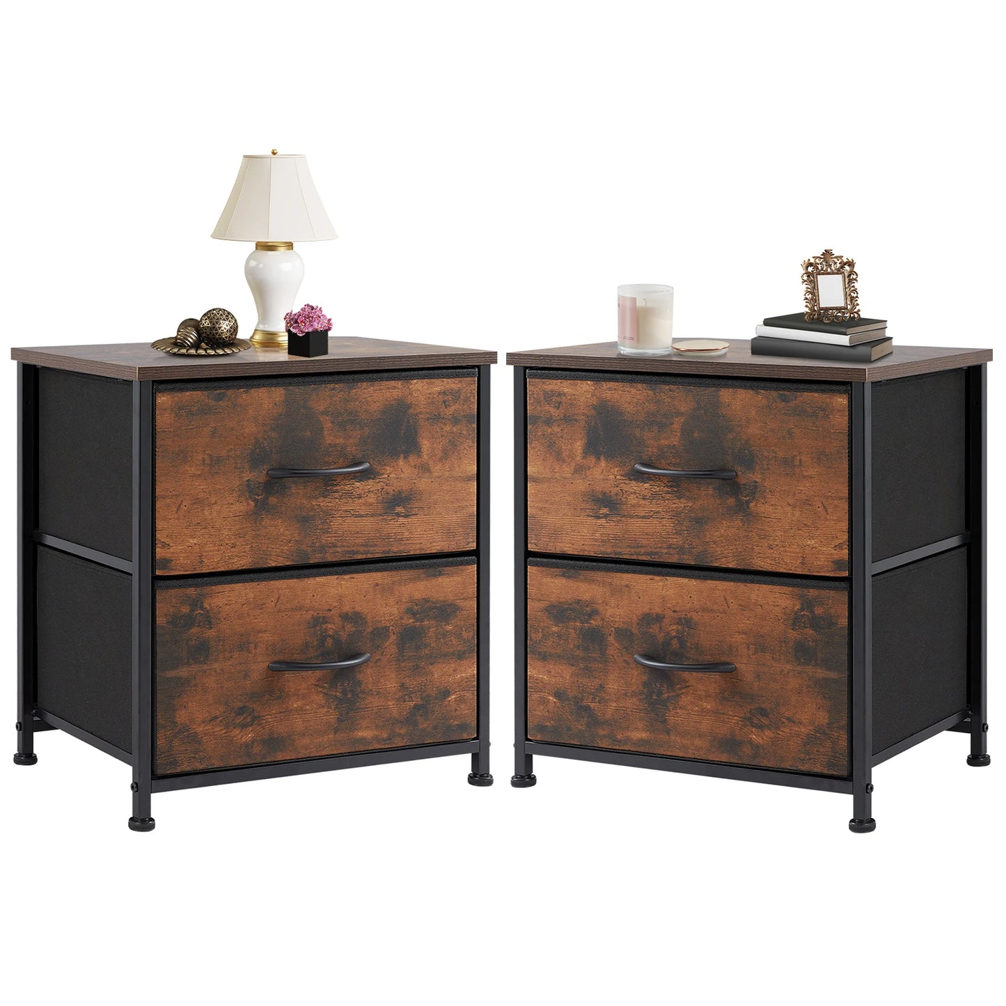 JHK Nightstand With Storage Drawers Bedside Table Modern Metal Frame