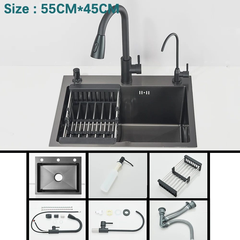 Multifunctional Kitchen Waterfall Sink With Digital Display, 304 Stainless Steel