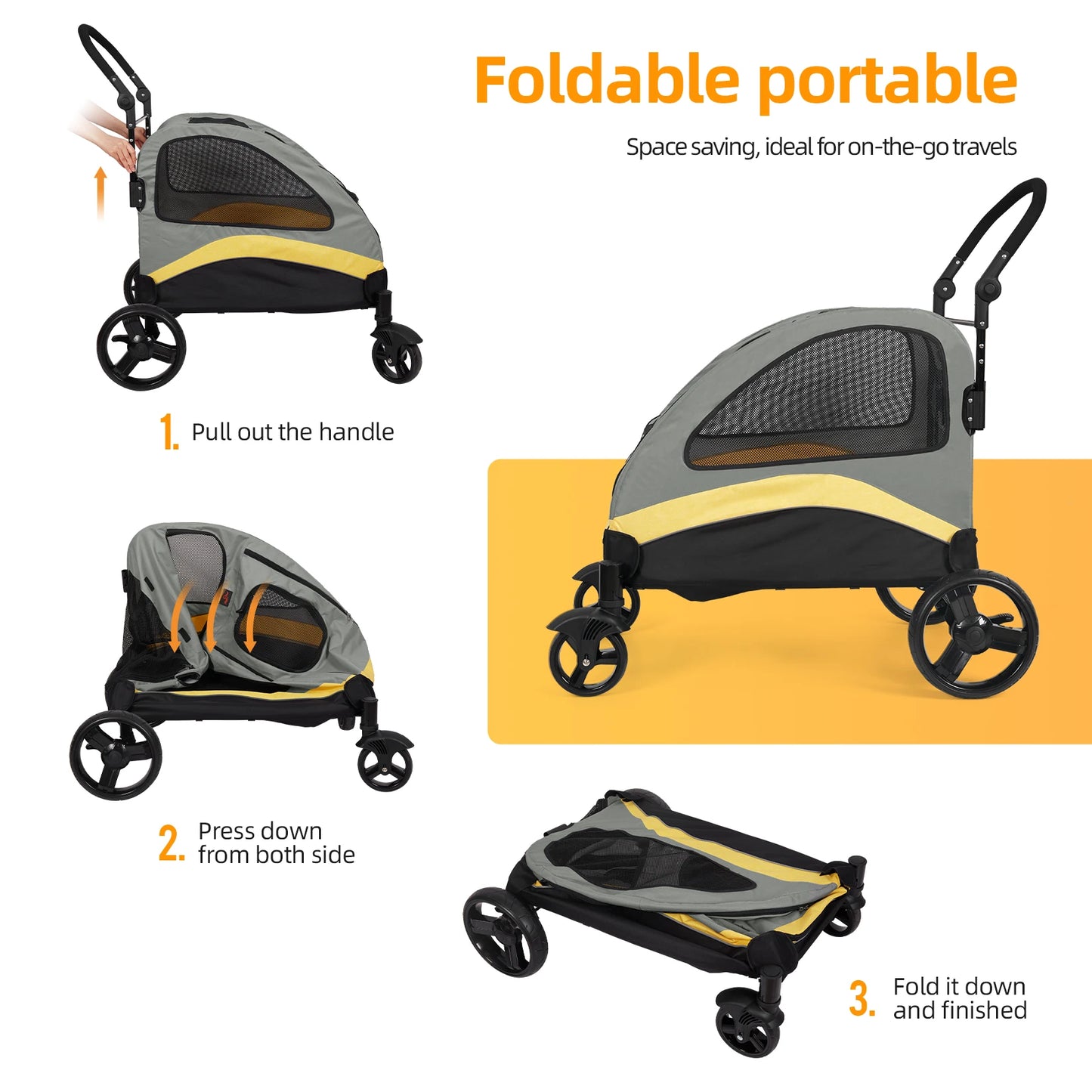 Portable Four Wheel Dog Stroller for Large Dogs Foldable Carrier