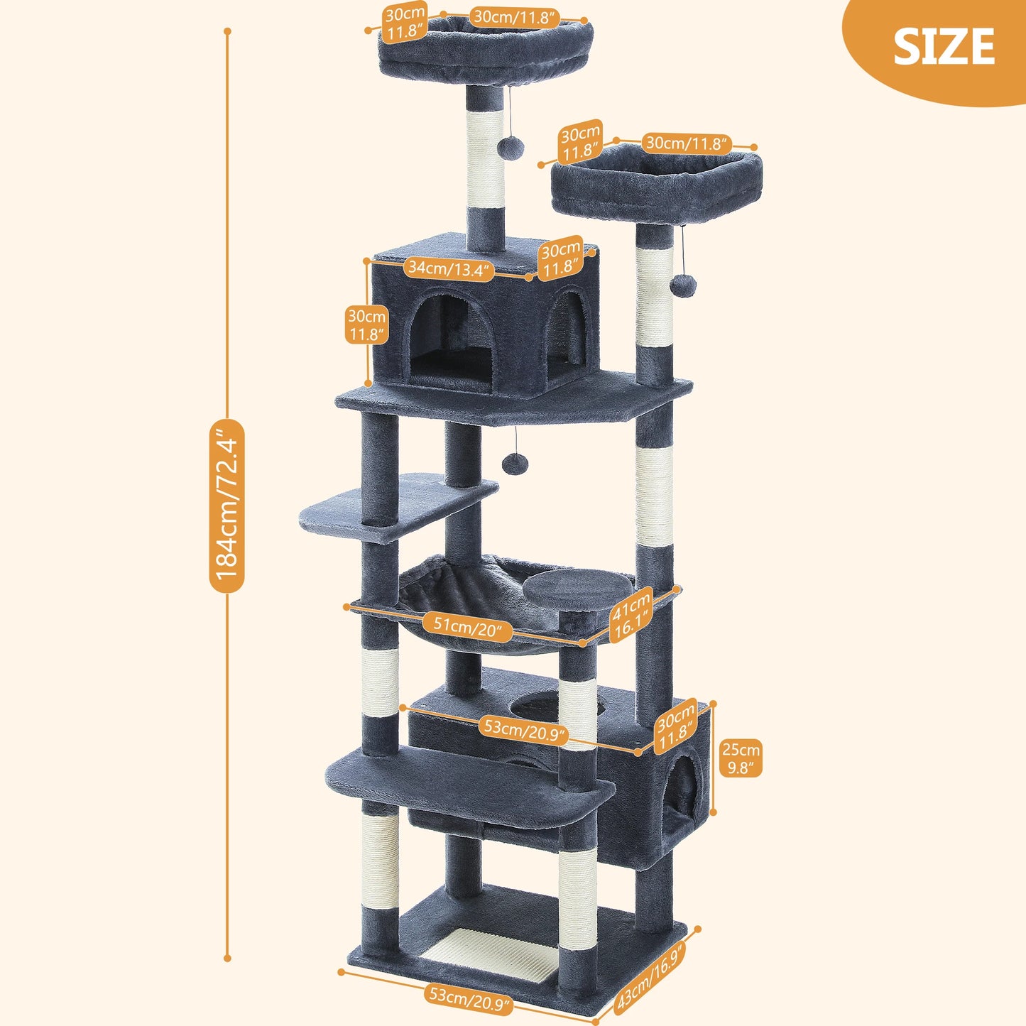 PEQULTI Multi Level Cat Tree Tower With Scratching Posts Hammock