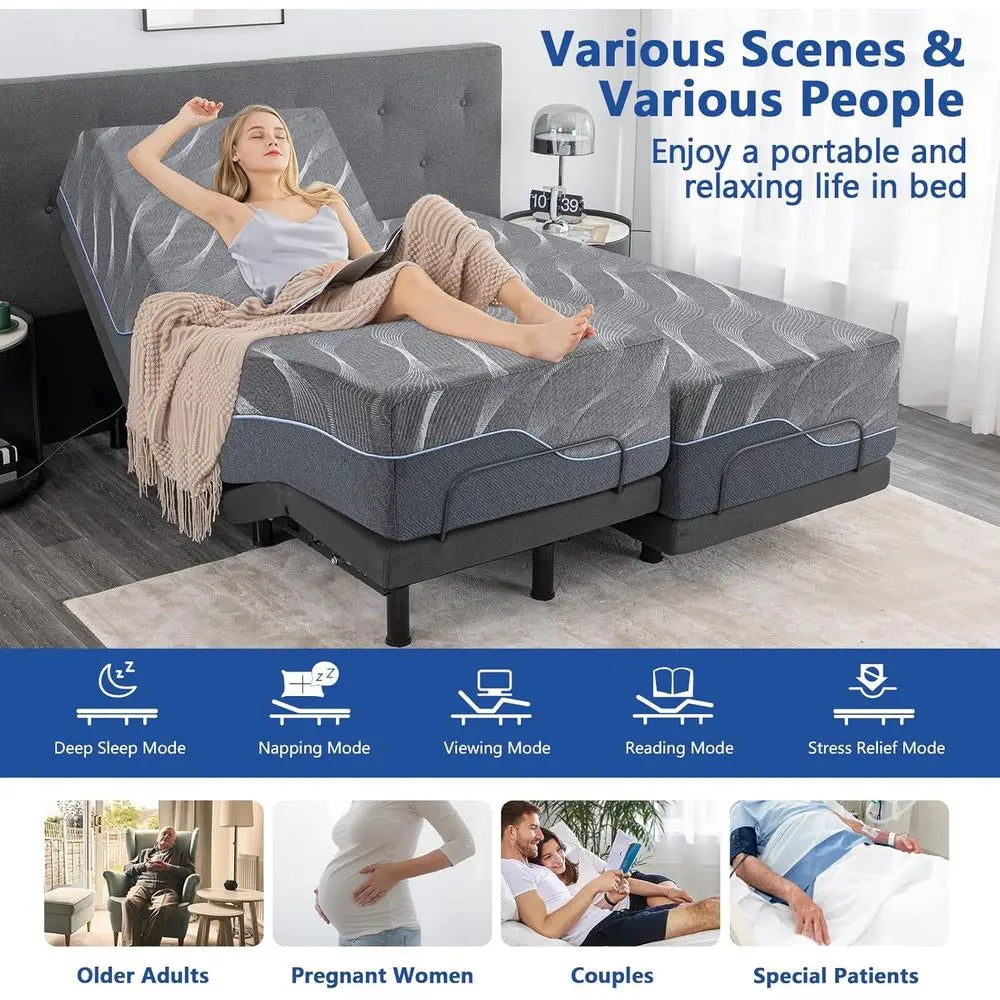 Gel Memory Foam Mattress On Adjustable Bed Base With Wireless Remote