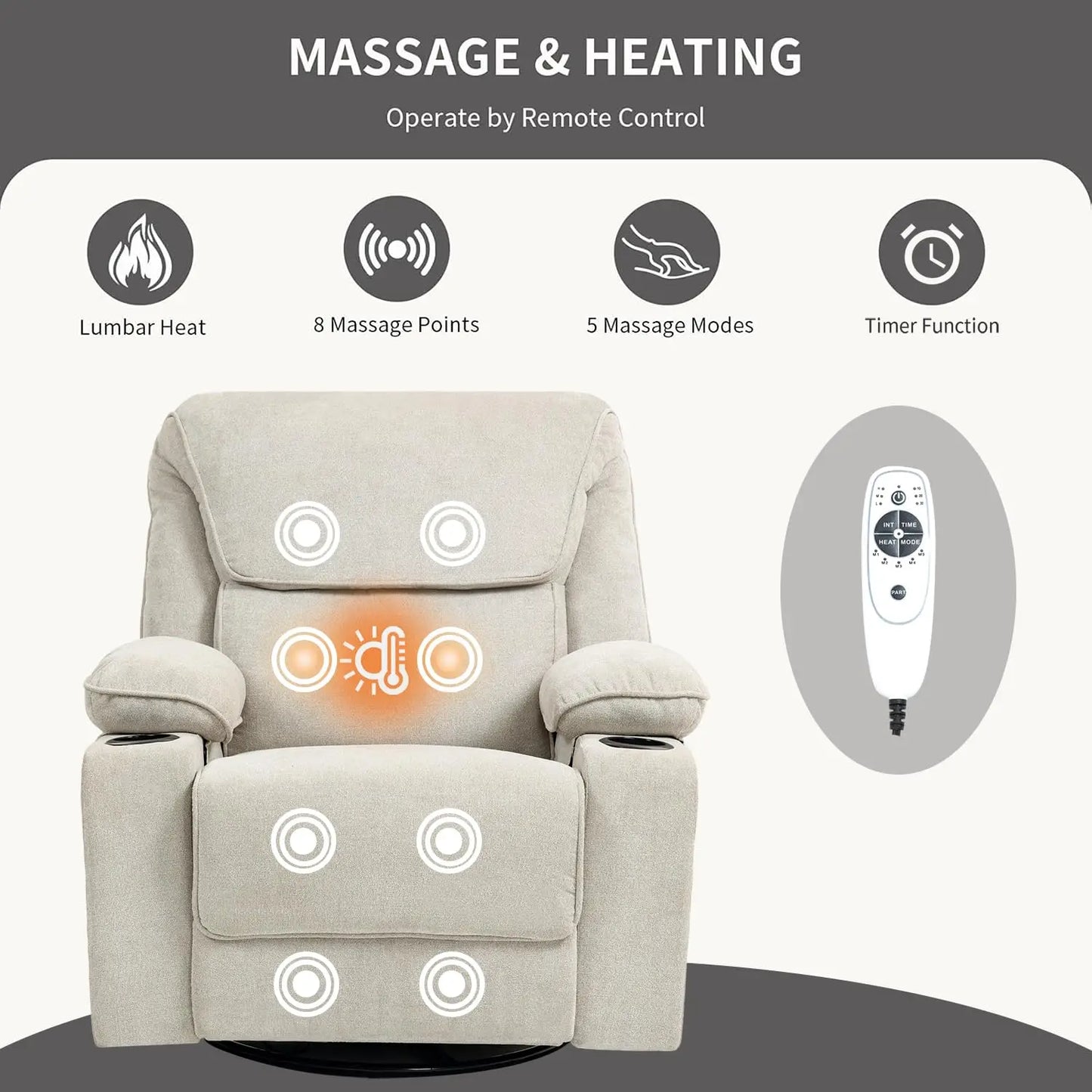 XIAOLANG Rocker Recliner With Massage Heated Cup Holders Remote