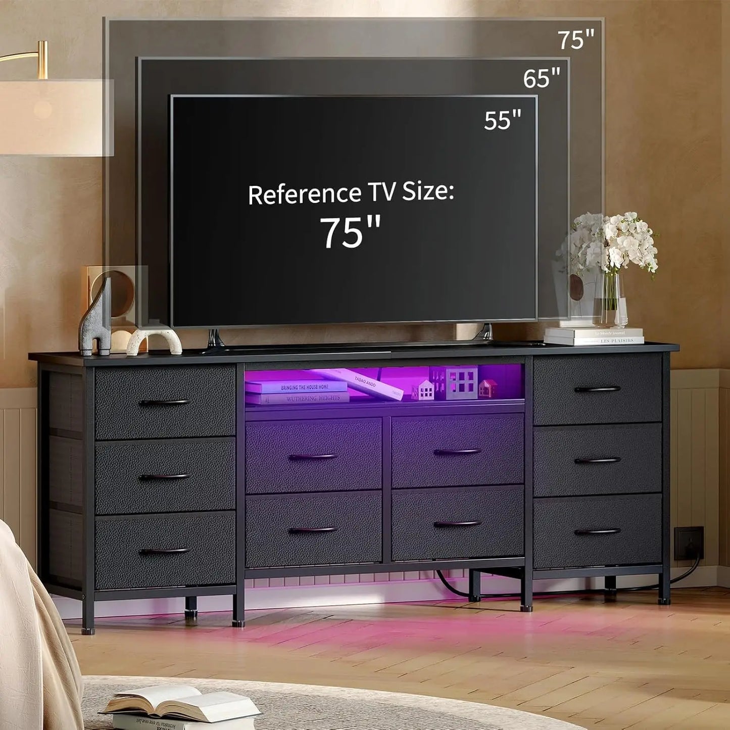 TWISTER.CK TV Stand With LED Lights And Power Outlets