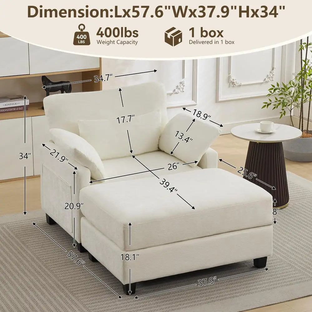 Chenille Chaise Lounge With Ottoman And Sofa Bed For Living Room