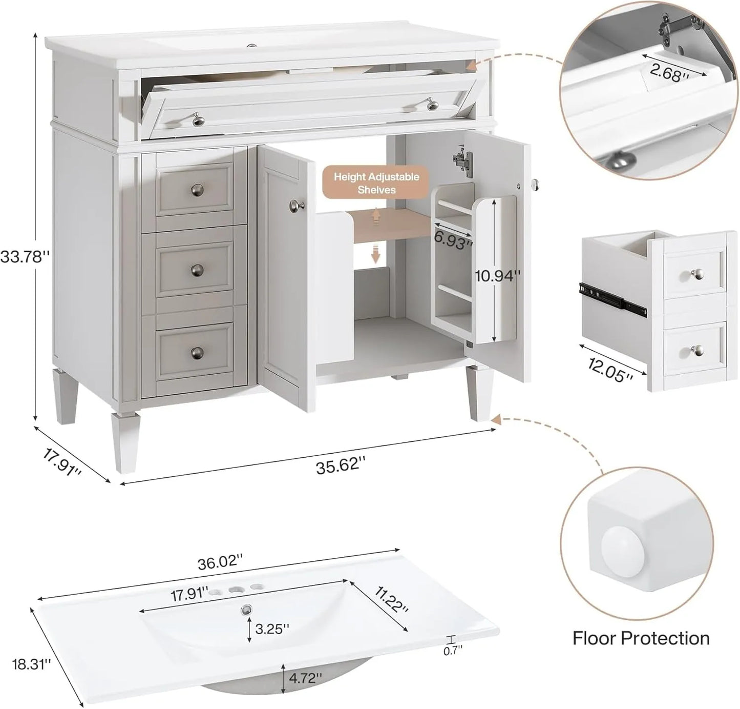 Bathroom Vanity With Sink Four Drawers And Two Doors