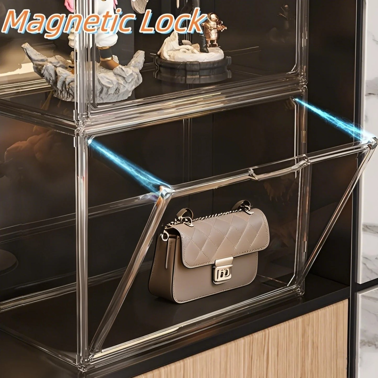 Clear Display Box Organizer With Magnetic Door For Makeup Books Collectibles