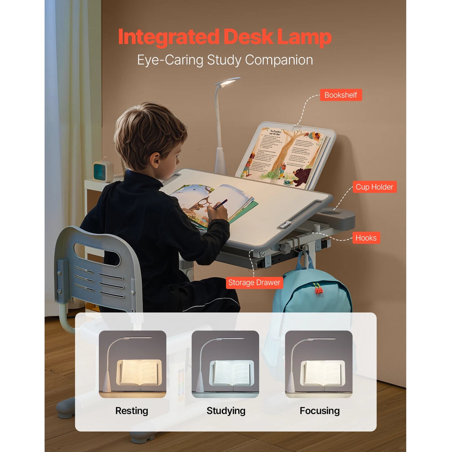 SucceBuy Kids Study Desk and Chair Set with Adjustable Height