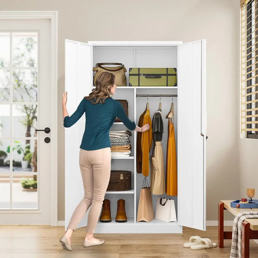 Deep Metal Storage Cabinet With Hanging Rod And Lock