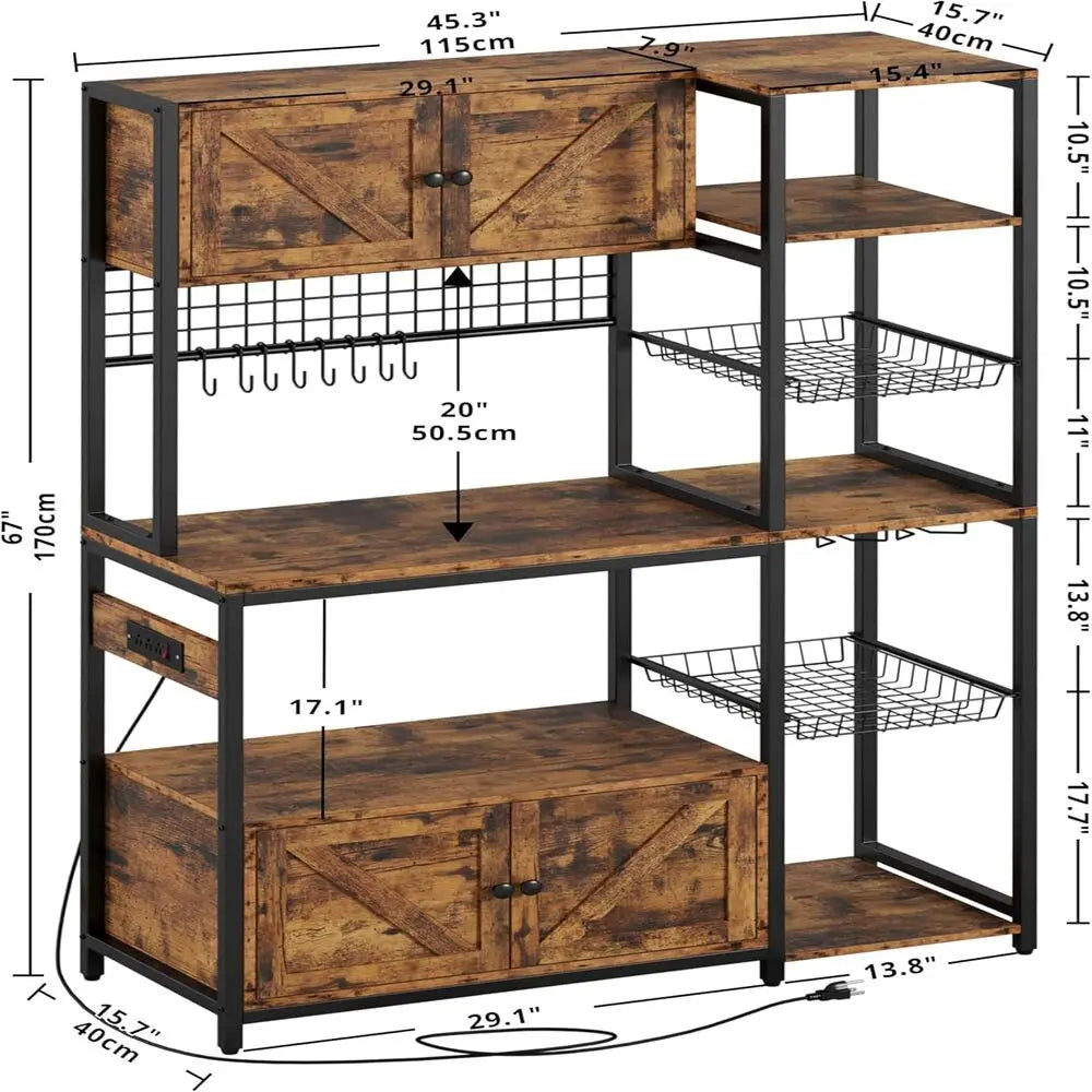 IRONCK Kitchen Bakers Rack With Storage Cabinets And Power Outlet
