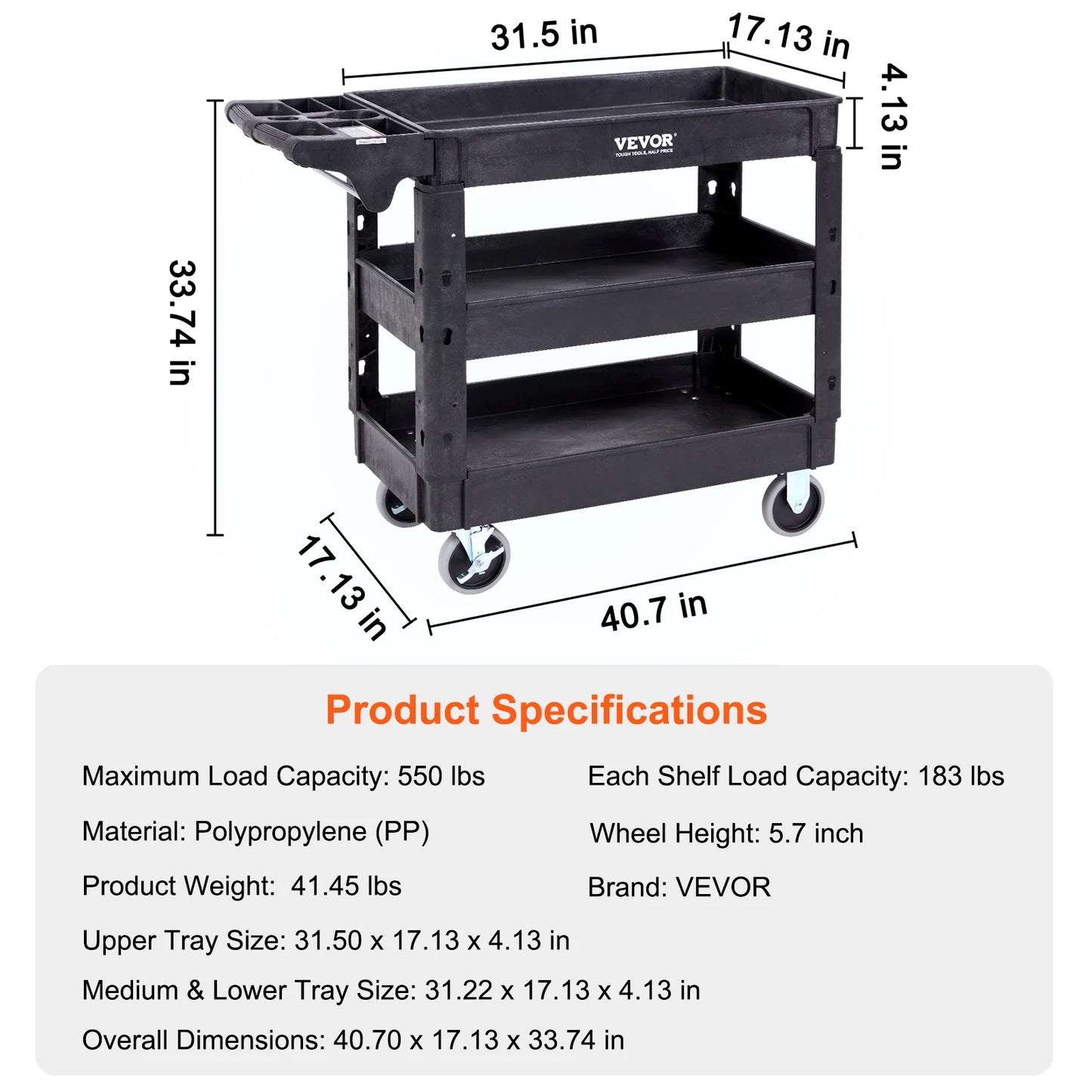SucceBuy Utility Cart With 360 Degree Wheels For Heavy Duty Transport