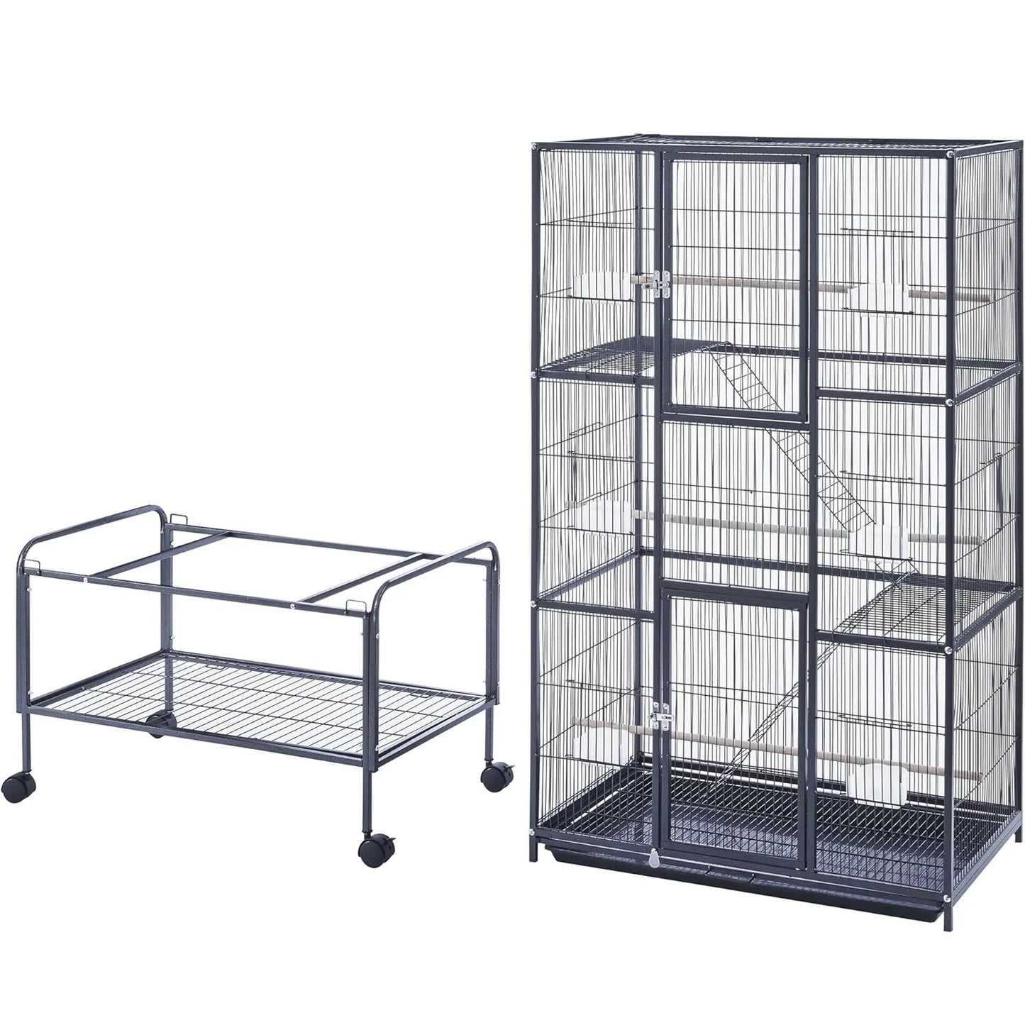 HiMISS Multi-Tier Bird Cage With Detachable Stand And Wheels