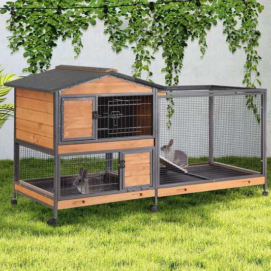 Two-Story Chew-Proof Metal Rabbit Hutch for Indoor Outdoor Use