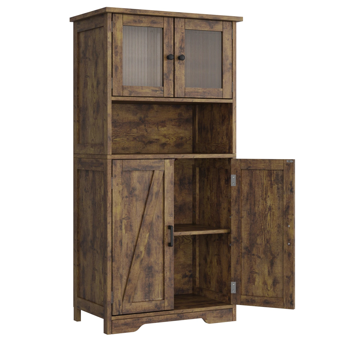 HobbyLane Free Standing Kitchen Pantry Cabinet Tempered Glass Doors