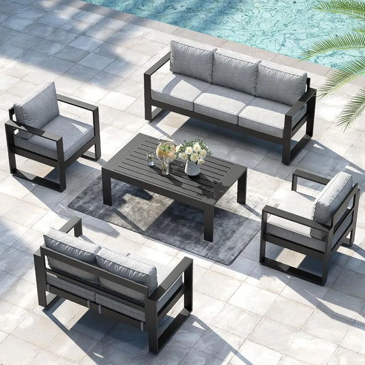 Outdoor Patio Aluminum Armchairs Modern Set With Removable Cushions