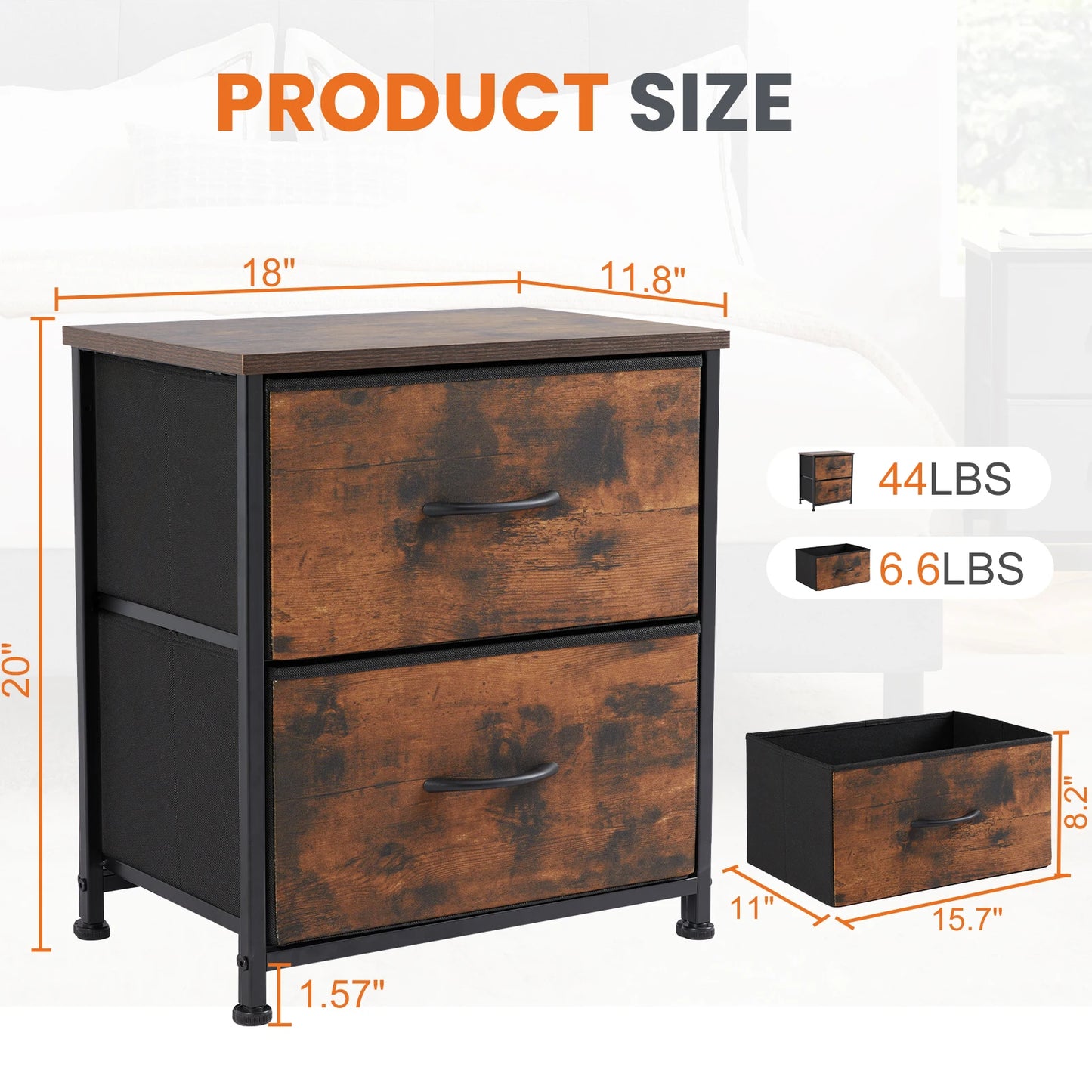 JHK Nightstand With Storage Drawers Bedside Table Modern Metal Frame