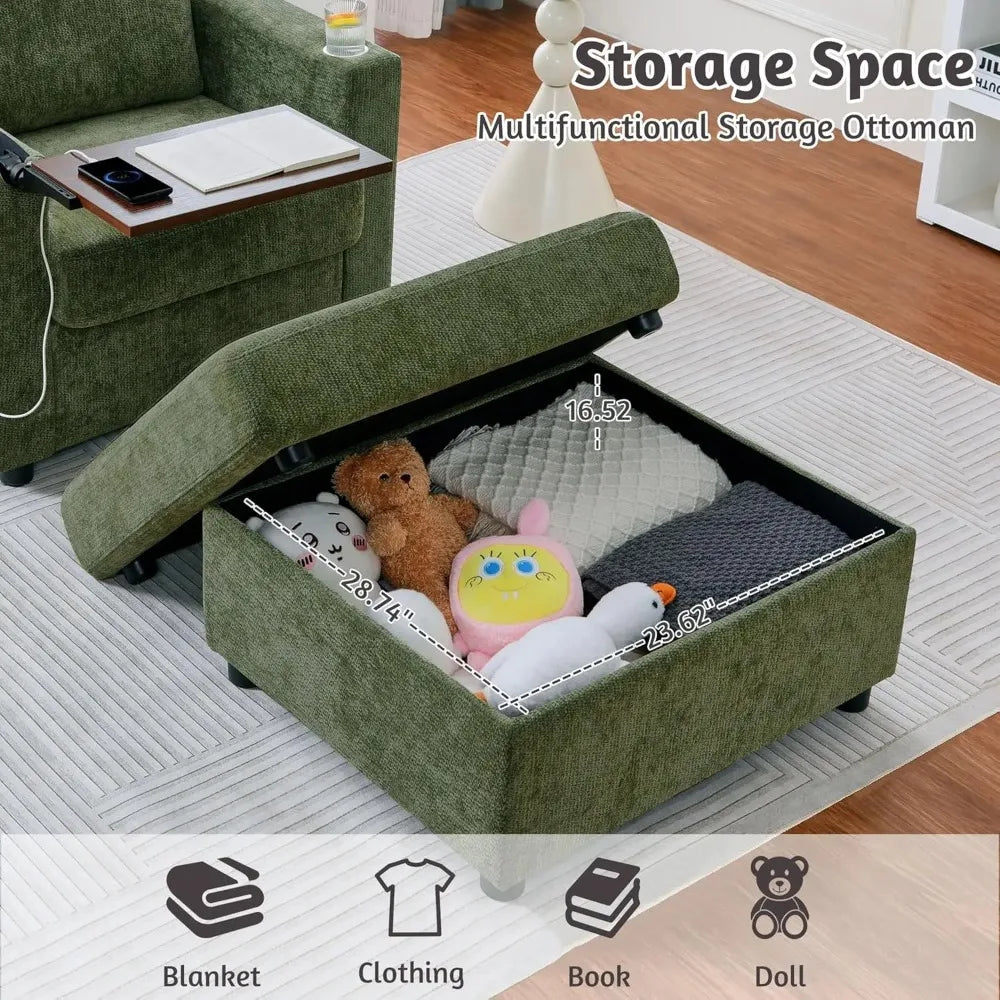 GUOHE Modern Accent Chair Set With Storage Ottoman For Living Room