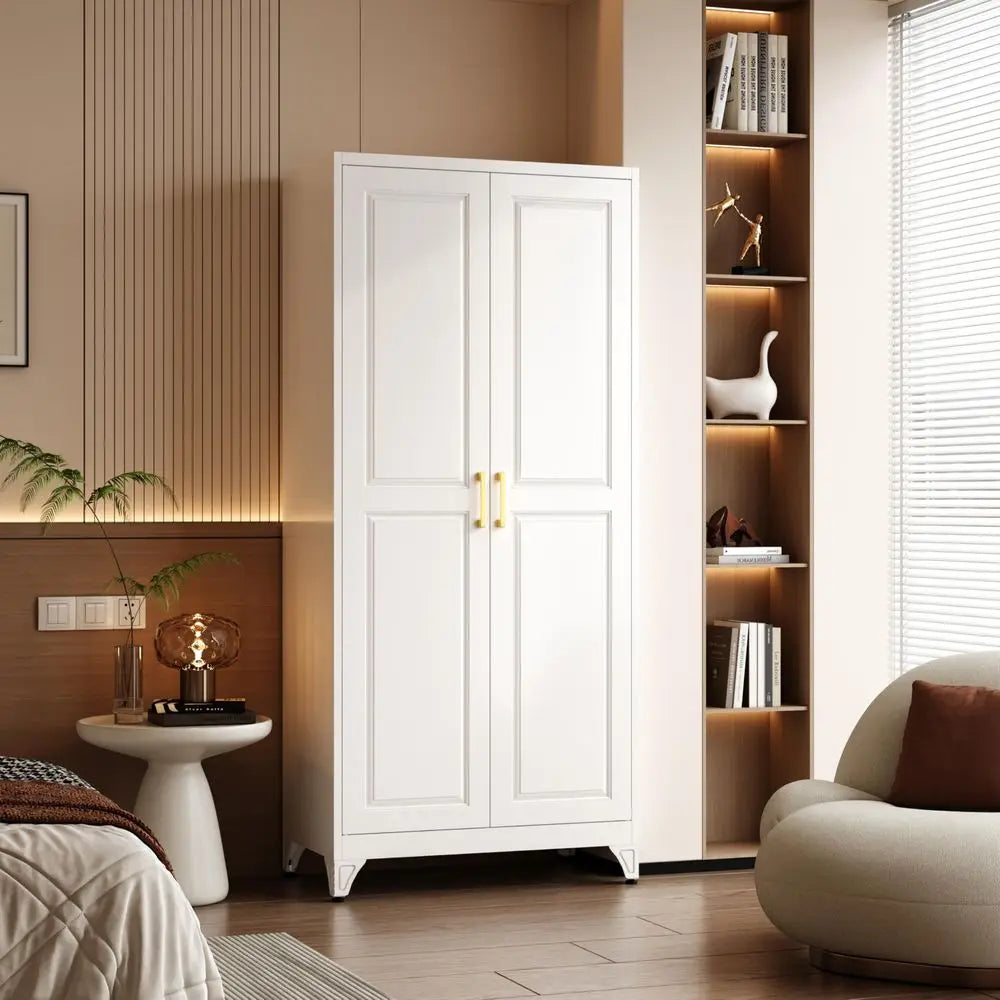 Metal Armoire Wardrobe Closet With Doors And Shelves For Hanging Clothes