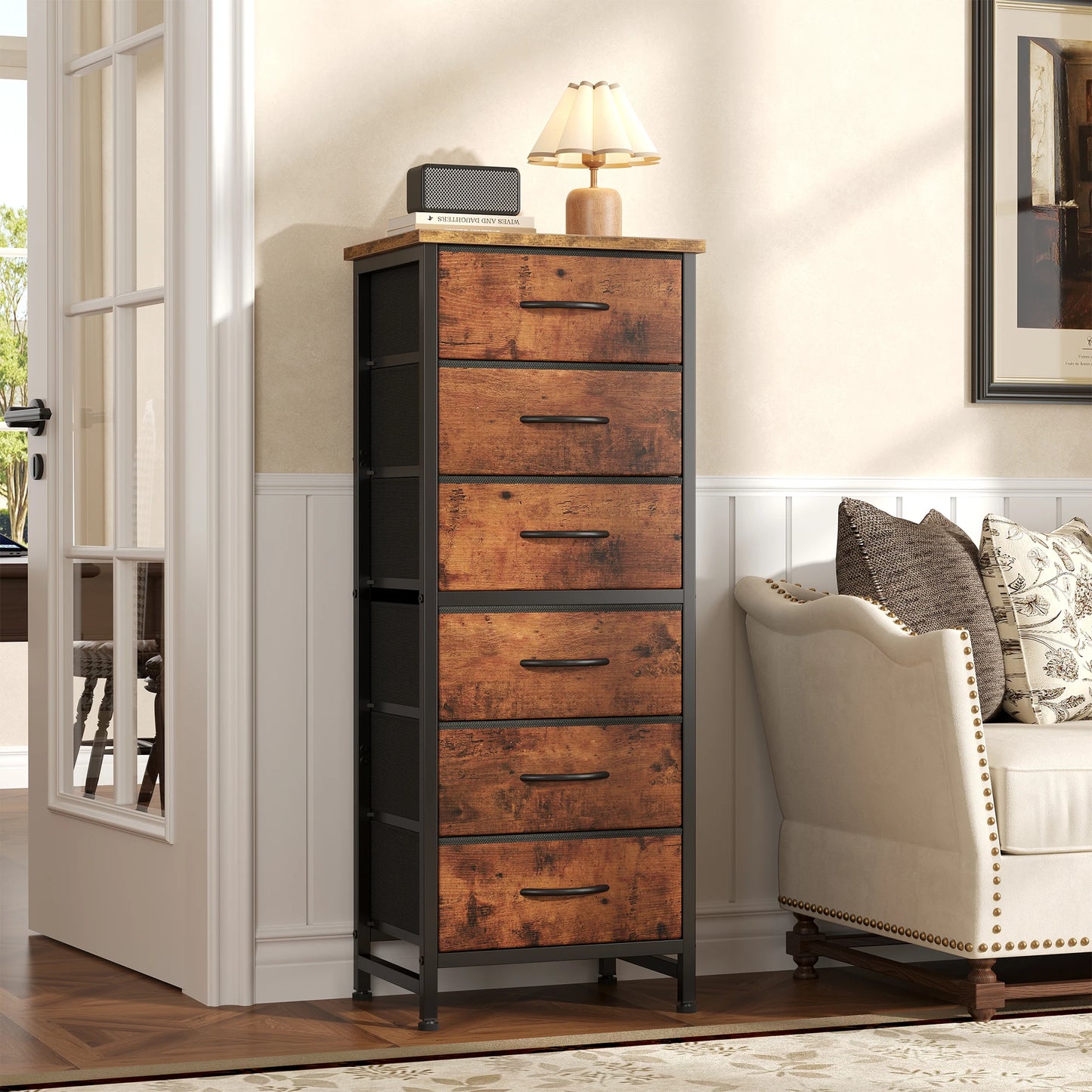 JHK Fabric Drawer Dresser With Metal Frame