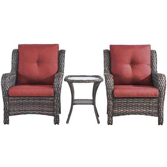 Patio Bistro Set Outdoor Chairs 3-Piece Wicker Rattan Furniture