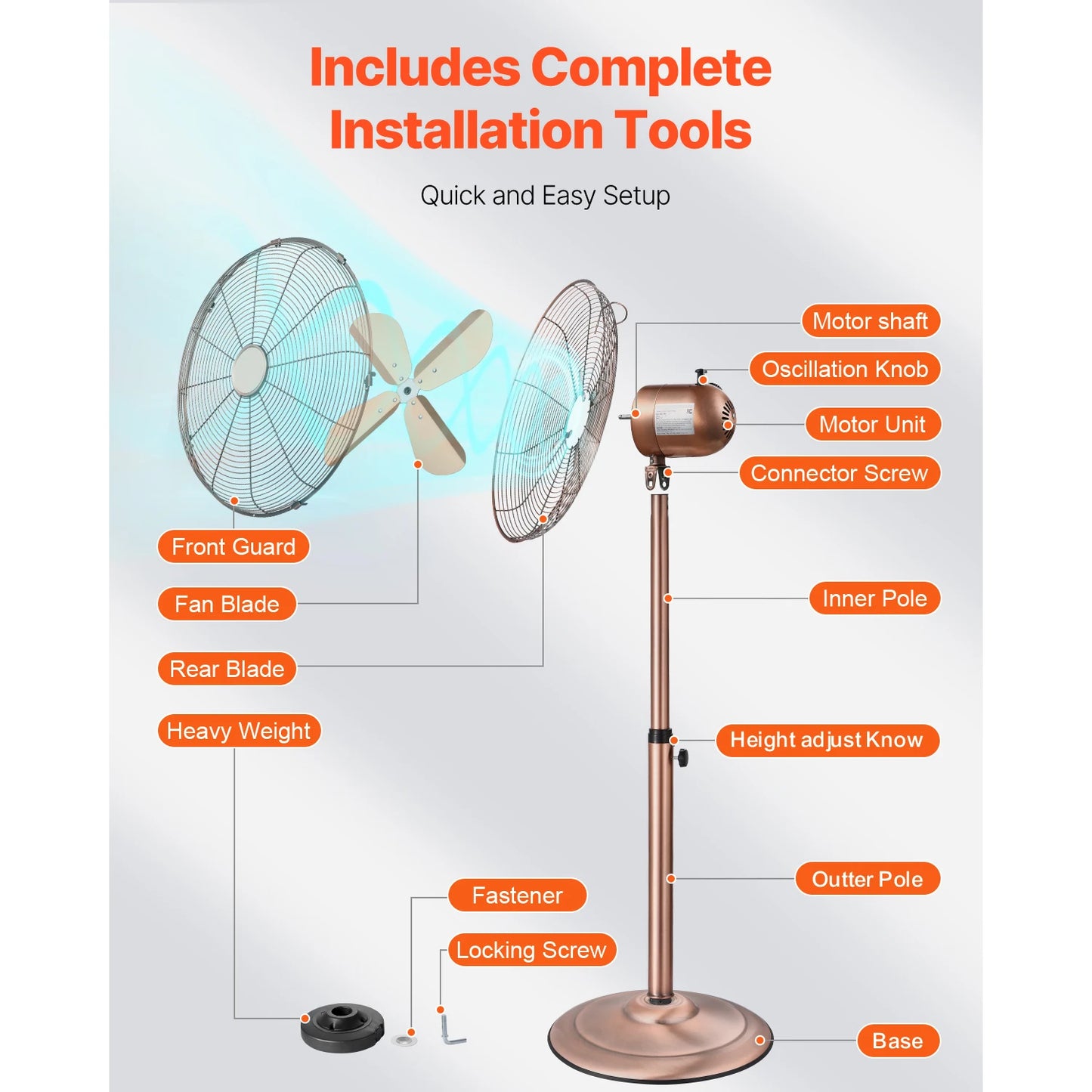 Industrial Pedestal Fan Oscillating 75 Degree Height Adjustment 3 Speed