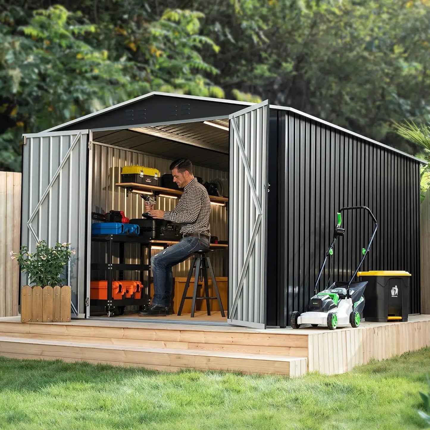 Outdoor Metal Storage Shed With Reinforced Frame For Backyard