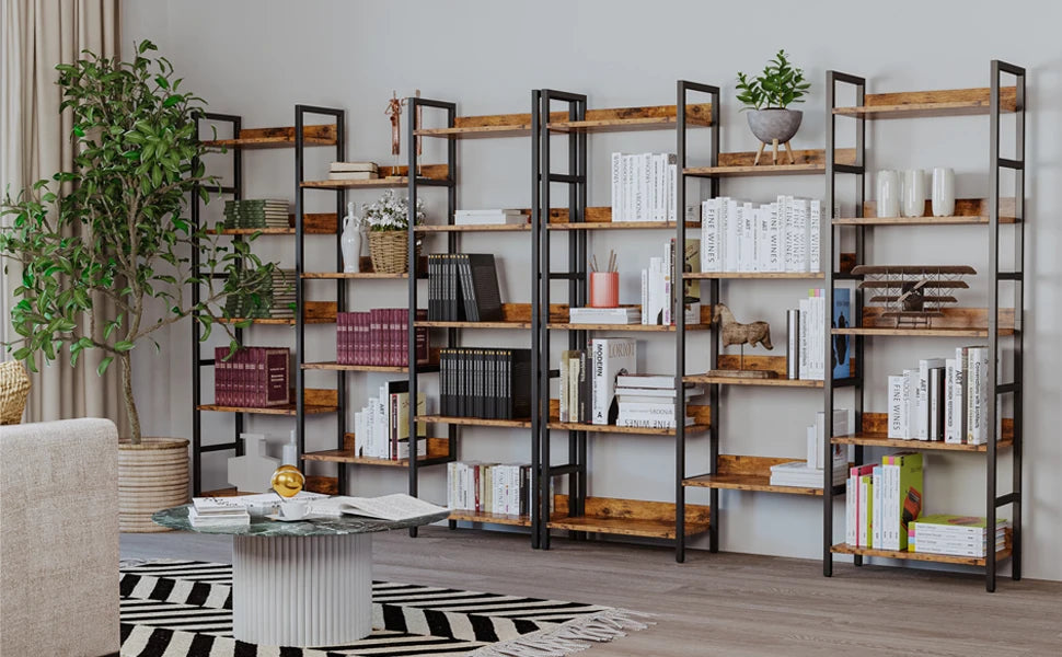 IRONCK Triple Wide 5-Tier Industrial Bookcase with Metal Frame