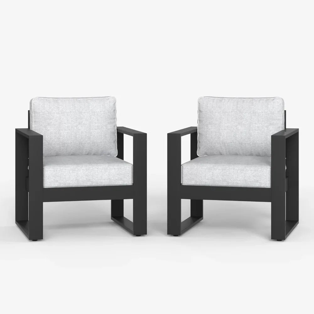 Outdoor Patio Aluminum Armchairs Modern Set With Removable Cushions